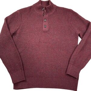 FAHERTY BRAND Sweater Mens Large Burgundy Gray Waffle Knit Cashmere Pullover
